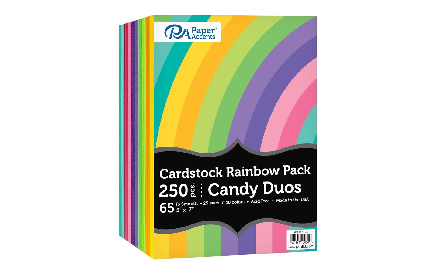 PA Paper Accents Rainbow Variety Pack Cardstock 5&#x22; x 7&#x22; Candy Duo, 65lb colored cardstock paper for card making, scrapbooking, printing, quilling and crafts, 250 piece pack
