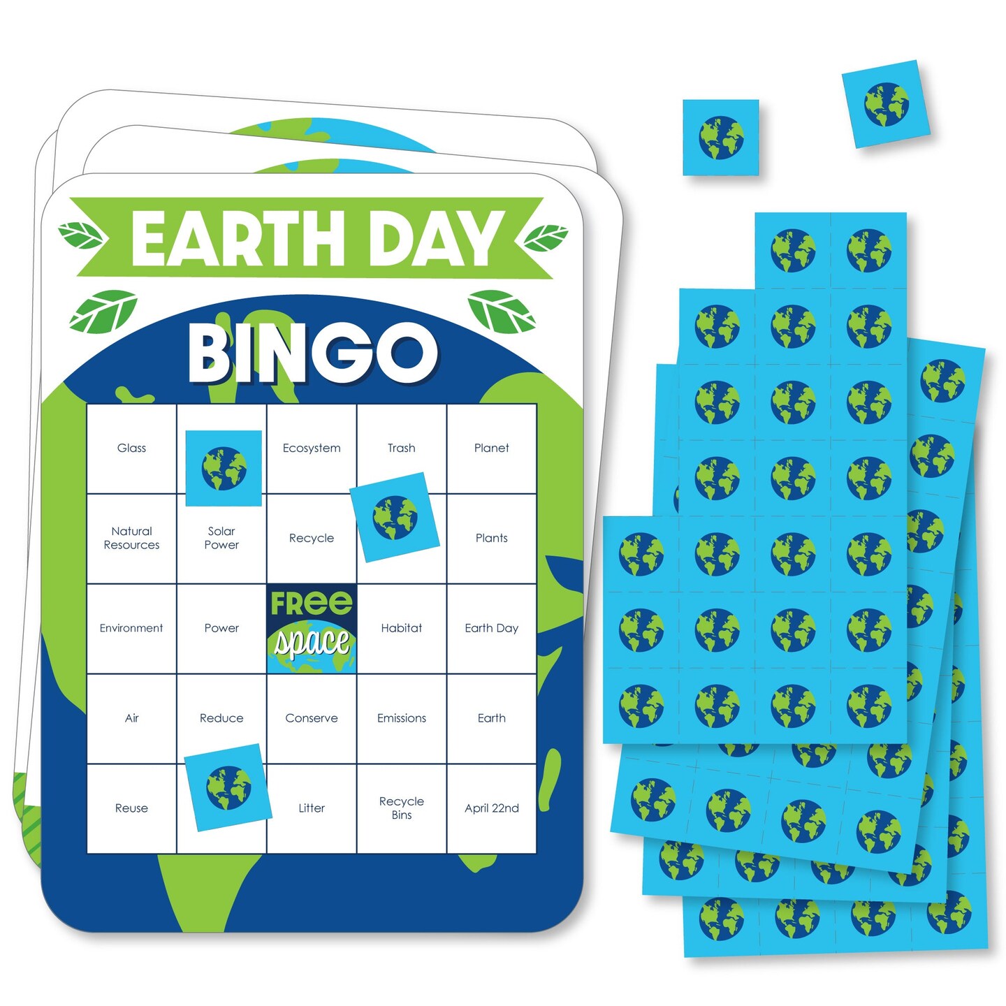 Big Dot of Happiness Happy Earth Day - Bingo Cards and Markers - Save the Planet Party Shaped Bingo Game - Set of 18