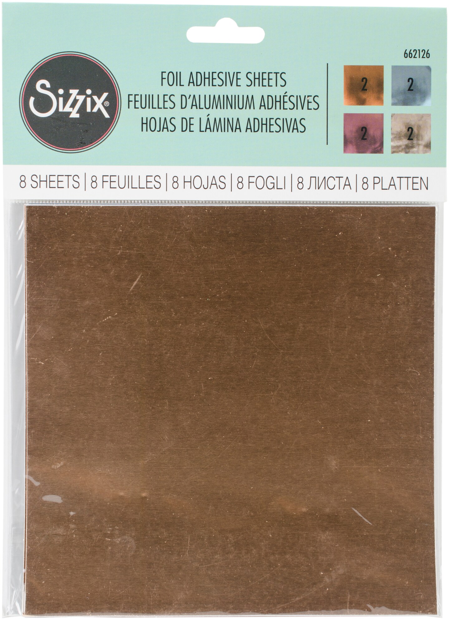 Sizzix Adhesive Foil Sheets 6&#x22;X6&#x22; Assorted 8/Pkg