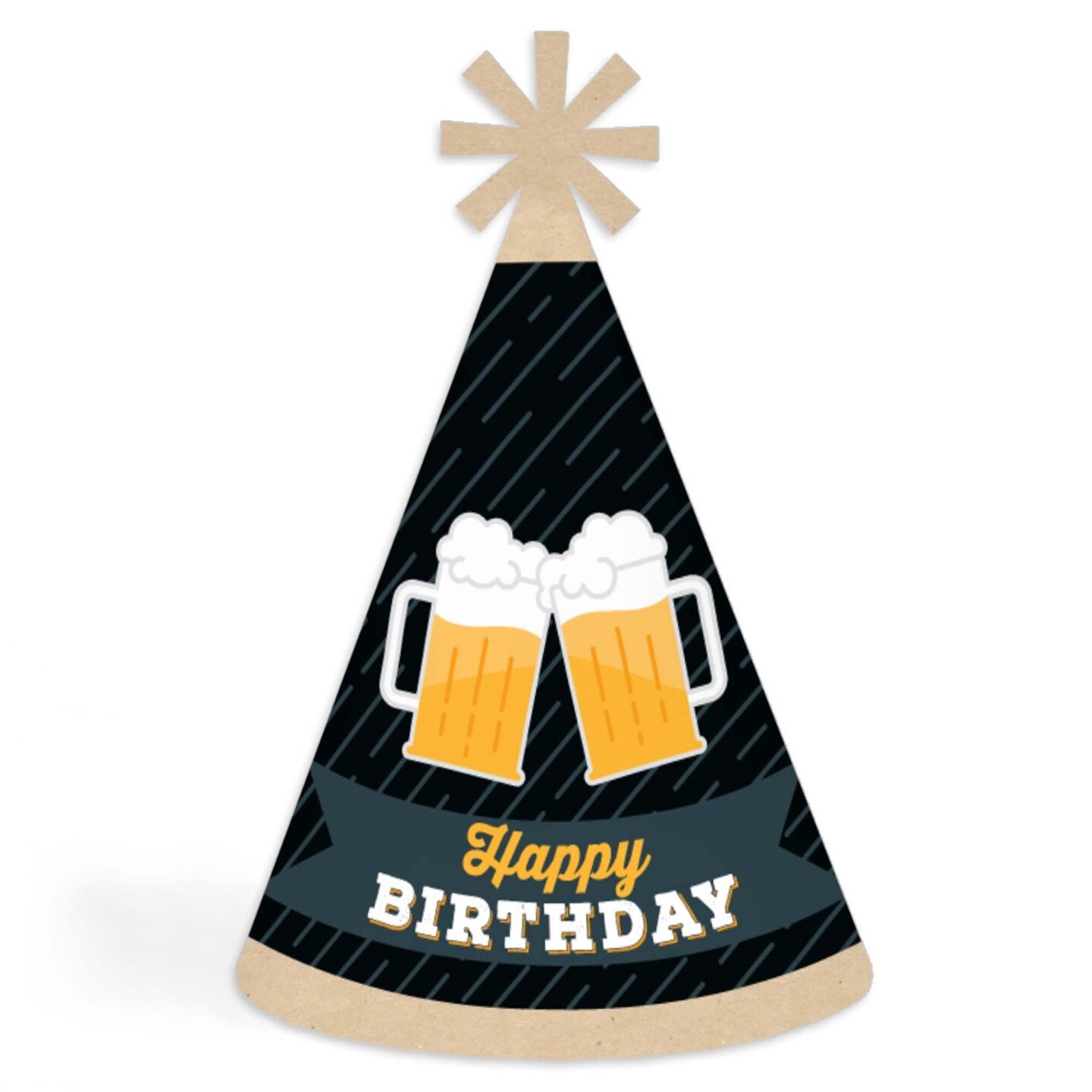 Big Dot of Happiness Cheers and Beers Happy Birthday - Cone Happy Birthday Party Hats for Adults - Set of 8 (Standard Size)