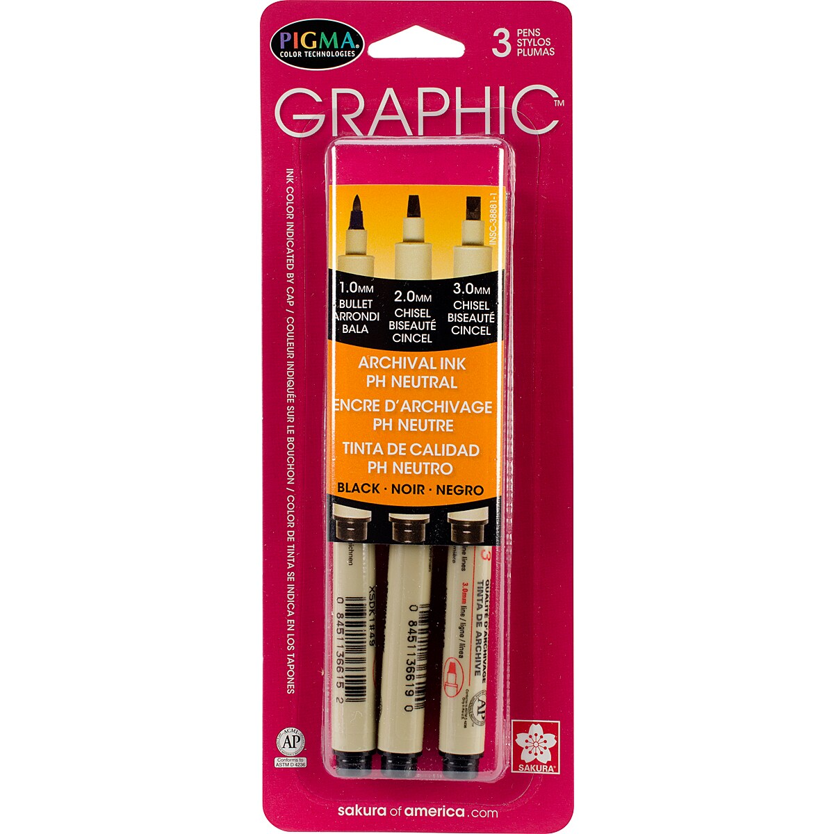 Sakura Pigma Graphic Pens Assorted 3/Pkg-Black