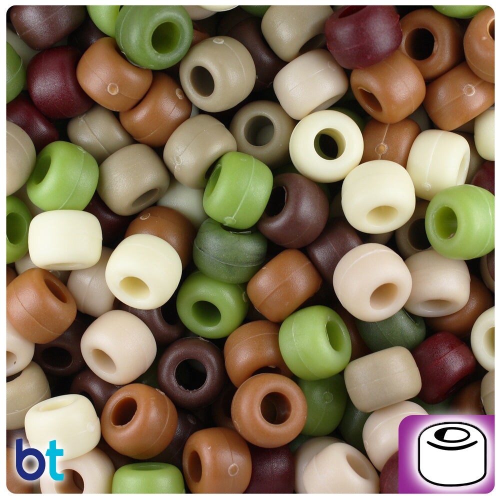 BeadTin Camouflage Mix Matte 9mm Barrel Plastic Pony Beads (500pcs)