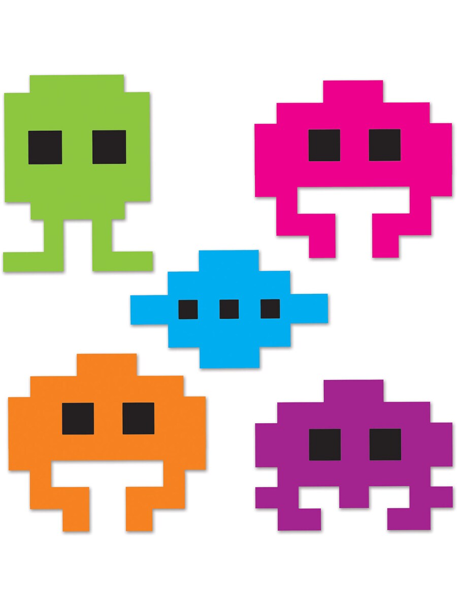 Set Of Mini 80&#x27;s Icon Videogame 8-Bit Character Cutouts Party Decoration