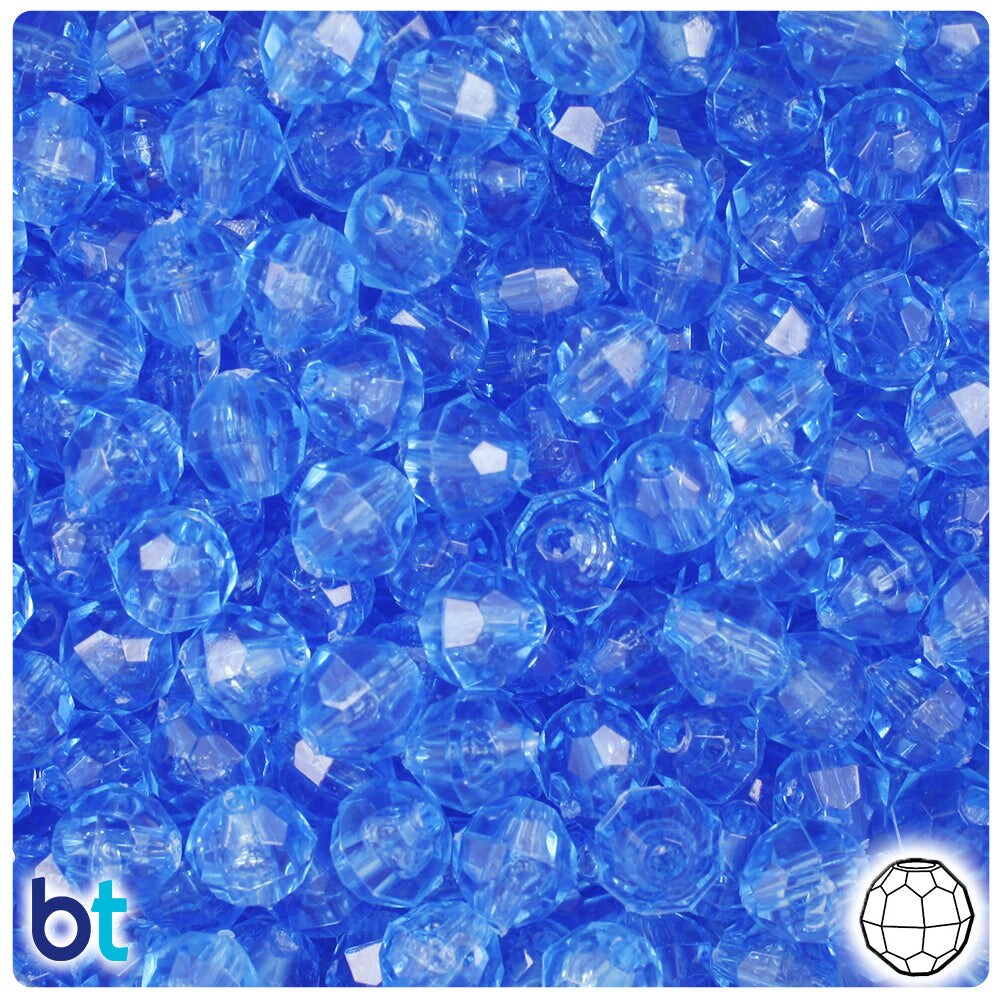 BeadTin Light Sapphire Transparent 8mm Faceted Round Plastic Craft Beads (450pcs)