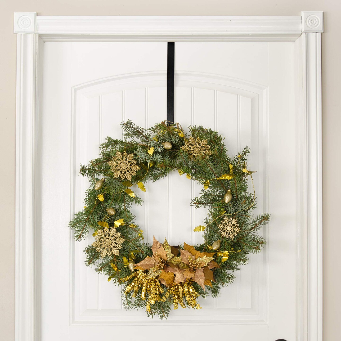 RN'D Over Door Wreath Hook - Thin Metal Overdoor Wreath Holder Seasonal Hanger for Front or Back Door (Black, 15")