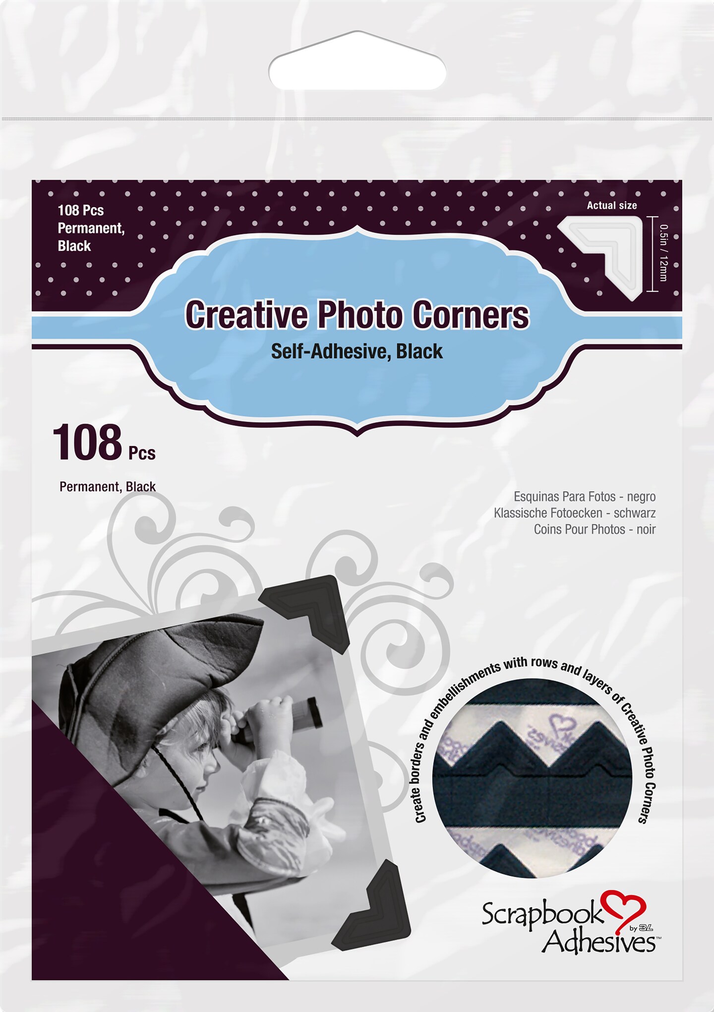 Scrapbook Adhesives Paper Photo Corners Self-Adhesive 108/Pk-Black