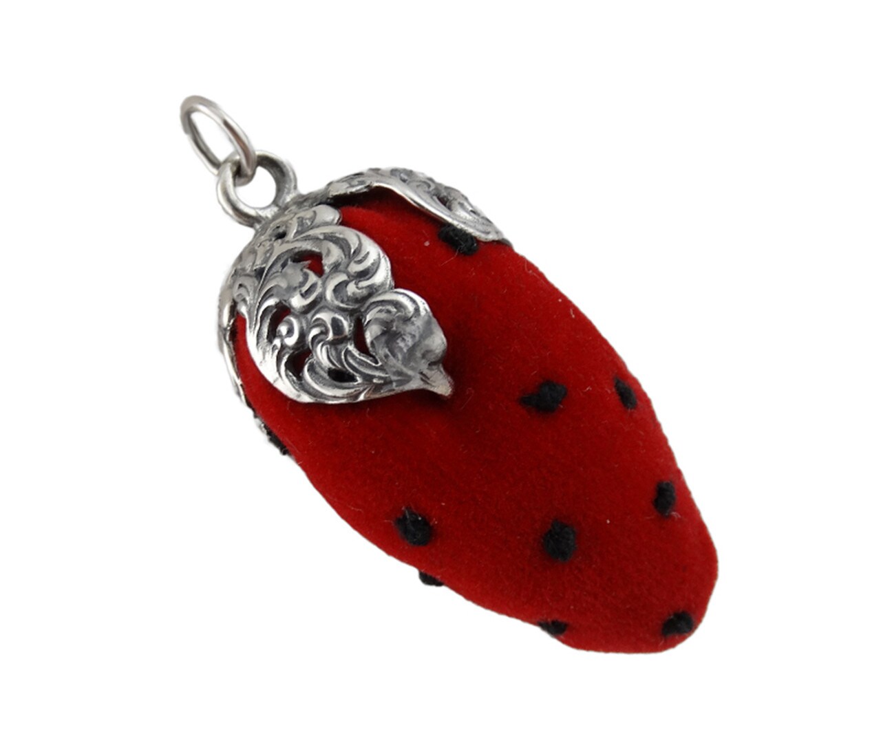 Sterling Silver Antique Replica Chatelaine Strawberry Pin Cushion Pendant