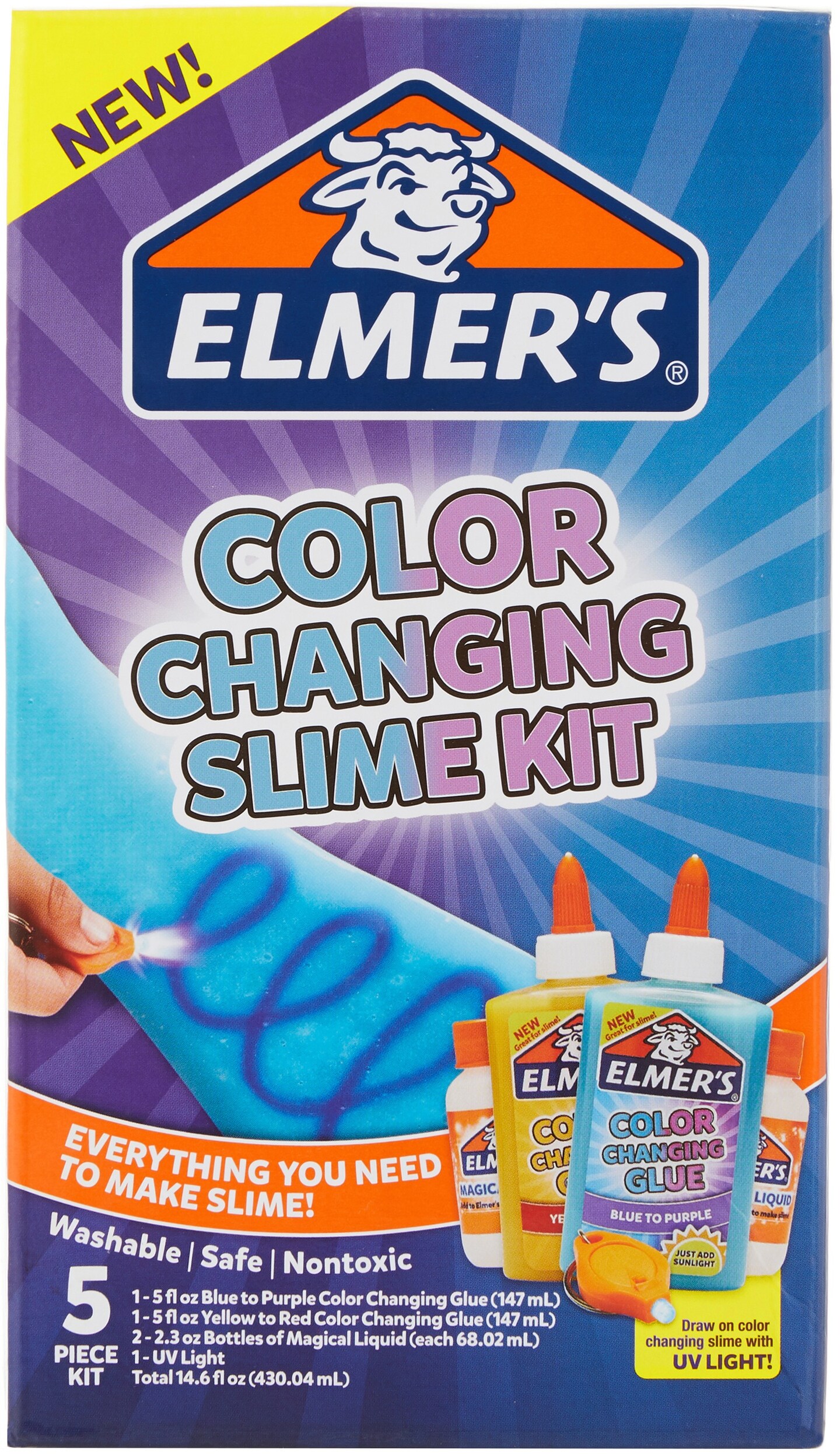Elmer's Color Changing Slime Kit, (2) 5 oz Glues, Dries Purple and Red, (2)  2.3 oz Slime Activators, (1) UV Light (24399880)