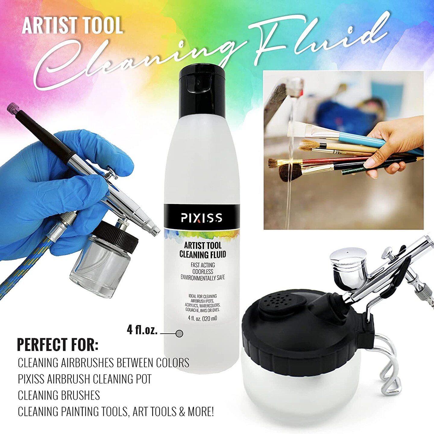Pixiss Airbrush Cleaning Kit, Brush Cleaner Solution and Airbrush Cleaning  Pot