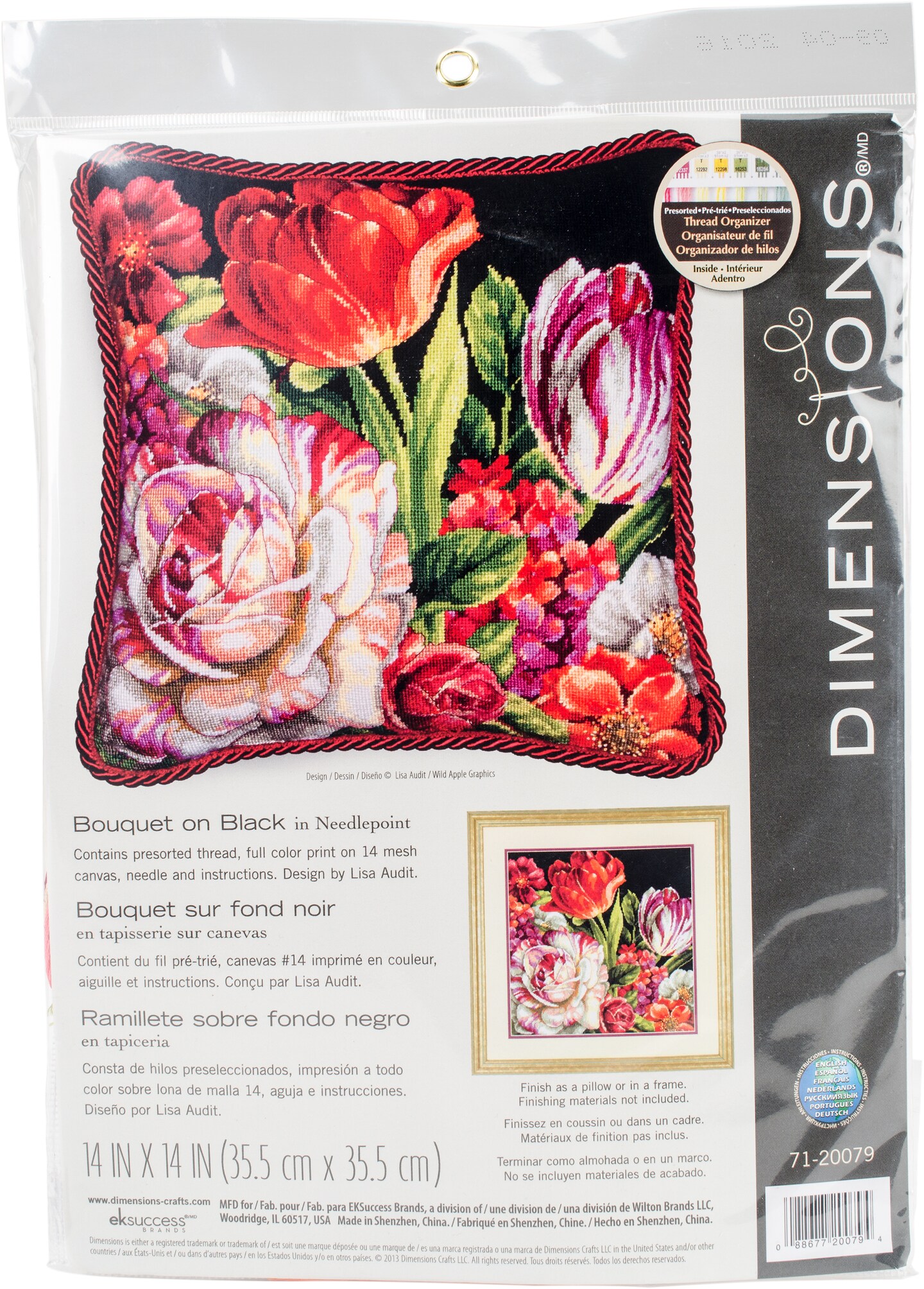 Dimensions Needlepoint Kit 14&#x22;X14&#x22;-Bouquet On Black Stitched In Thread