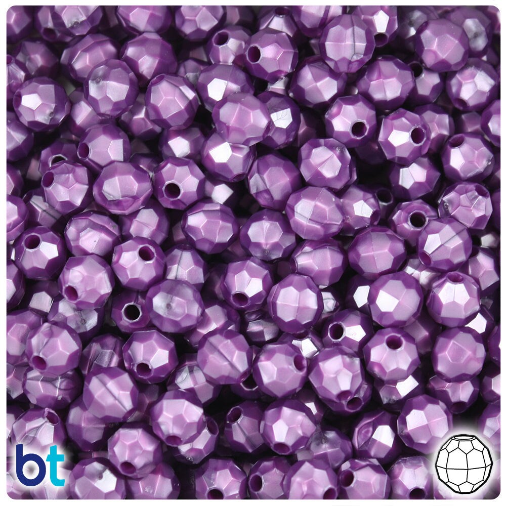 BeadTin Violet Pearl 8mm Faceted Round Plastic Craft Beads (450pcs