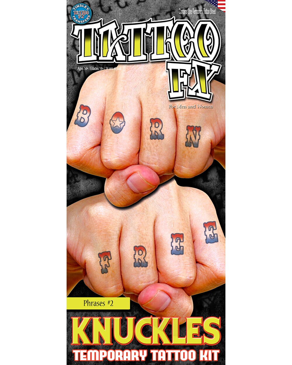 Hand Knuckle Finger Phrases 2 Tattoos Costume Accessory