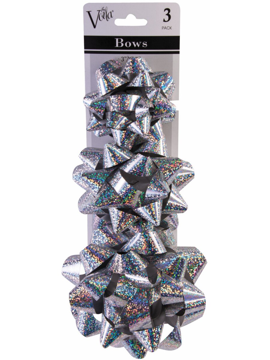 3 Piece Silver Metallic Star Bows Set Christmas Present Holiday Decorations