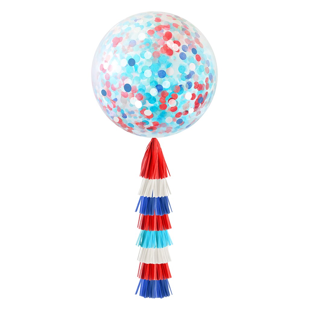Jumbo Confetti Balloon &#x26; Tassel Tail - Red, White &#x26; Blue