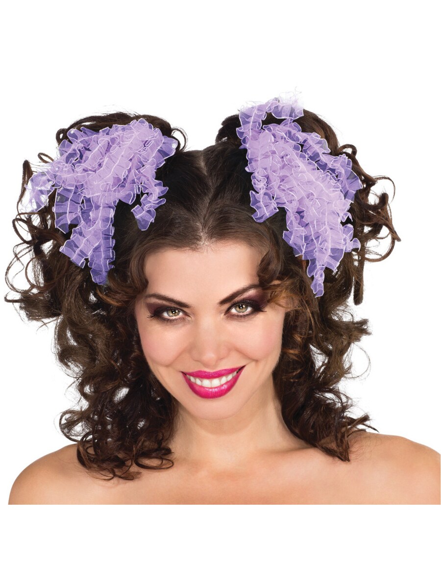 Adult Child Cute Pastel Purple Curly 80s Rave Dance Party Club Hair Ties Ribbons