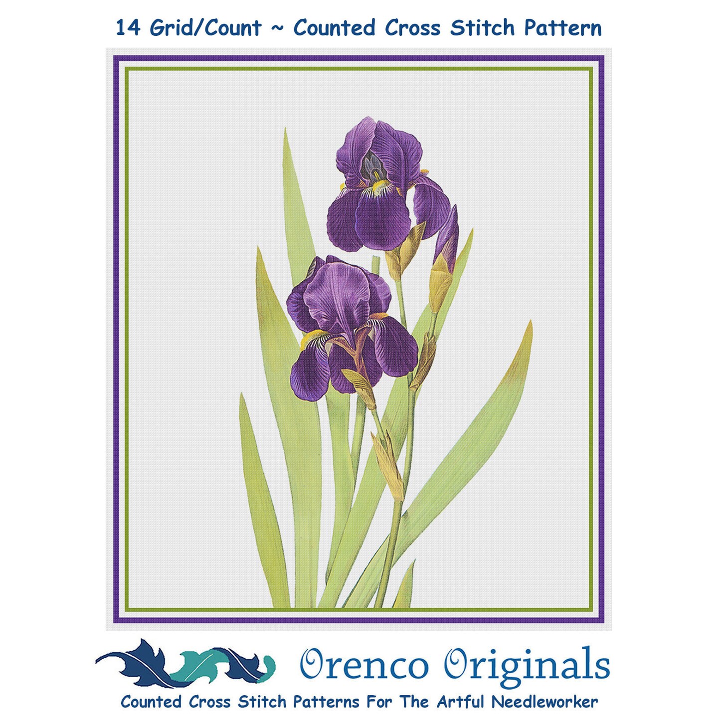 Bearded Iris Flower Inspired by Pierre-Joseph Redoute Counted Cross Stitch Pattern