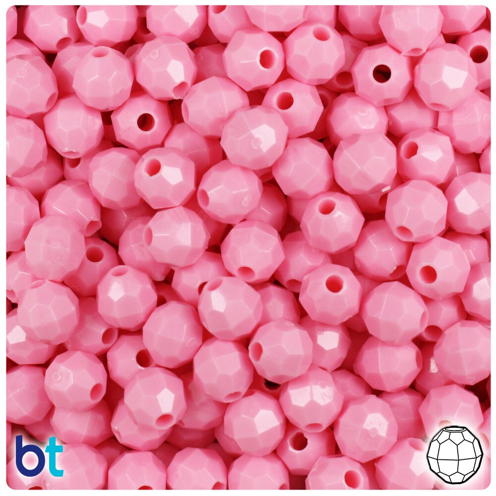 BeadTin Baby Pink Opaque 8mm Faceted Round Plastic Craft Beads (450pcs)