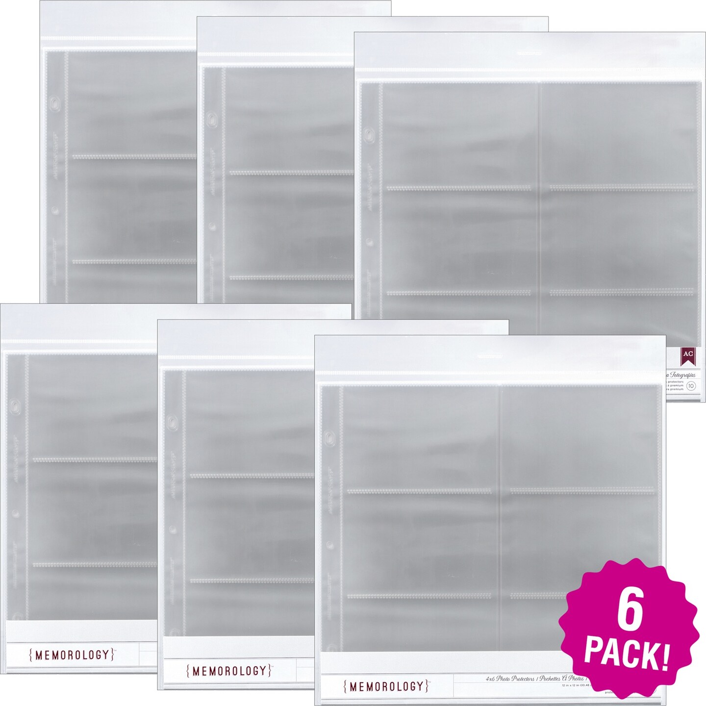 Multipack of 6 - American Crafts Side-Loading Page Protectors 12&#x22;x12&#x22; 10/Pkg-(6) 6&#x22;X4&#x22; Pockets