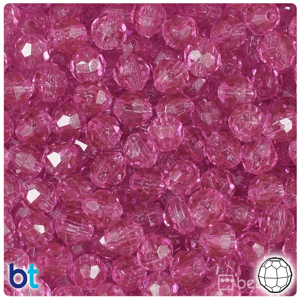 BeadTin Light Fuchsia Transparent 8mm Faceted Round Plastic Craft Beads (450pcs)