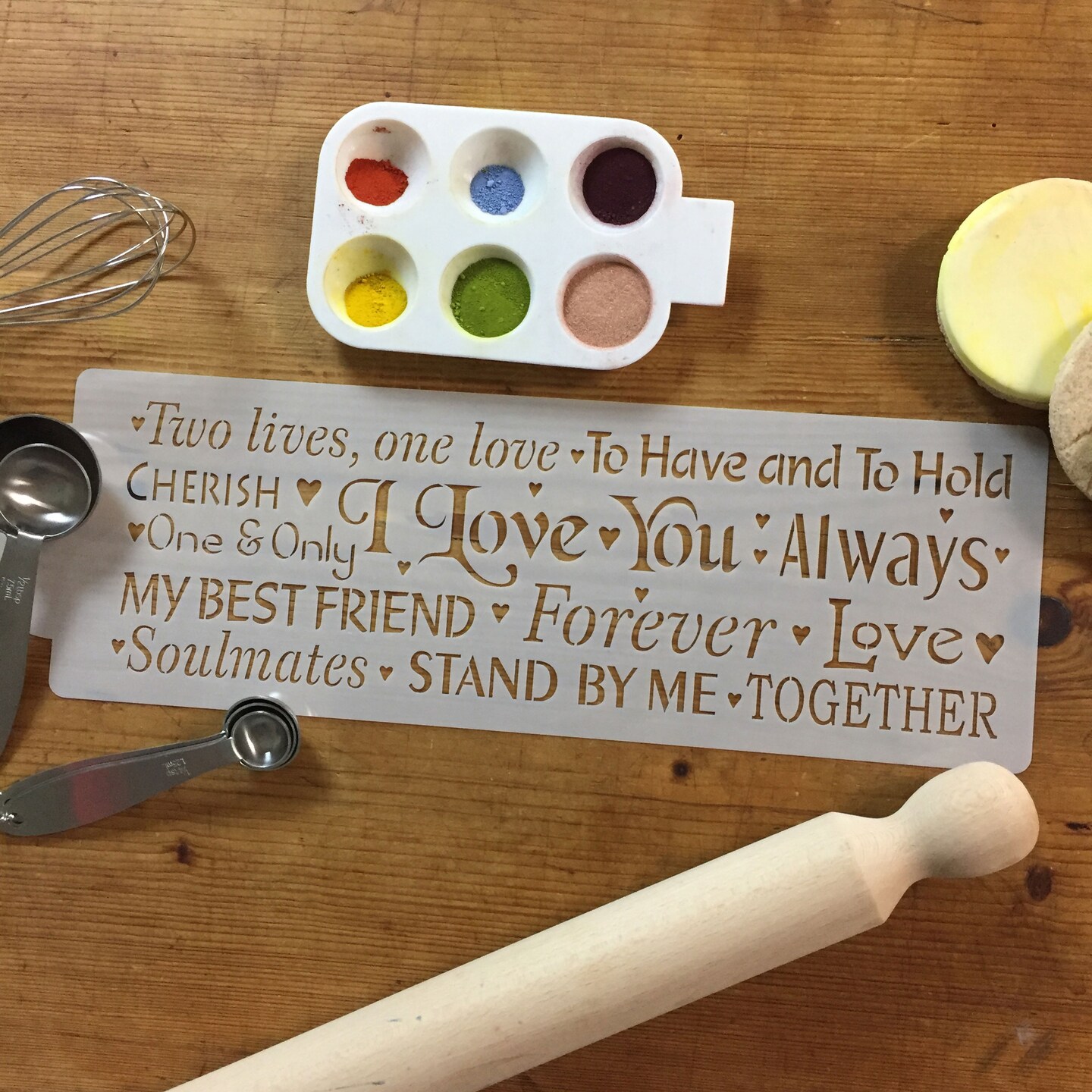 Words of Love Cake Stencil Side | C942 by Designer Stencils | Cake Decorating Tools | Baking Stencils for Royal Icing, Airbrush, Dusting Powder | Reusable Plastic Food Grade Stencil for Cakes | Easy to Use &#x26; Clean Cake Stencil