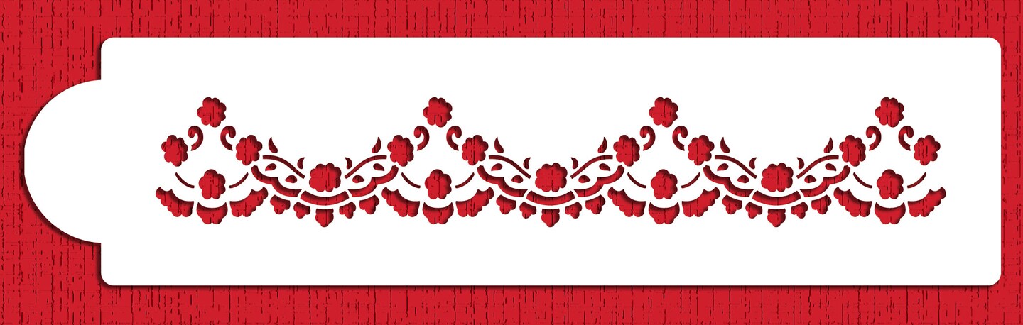 Scallop Cake Stencil Border by Zoe Clark | Cake Decorating Tools | Baking Stencils for Royal Icing, Airbrush, Dusting Powder | Reusable Plastic Food Grade Stencil for Cakes | Easy to Use & Clean Cake Stencil | C972 by Designer Stencils