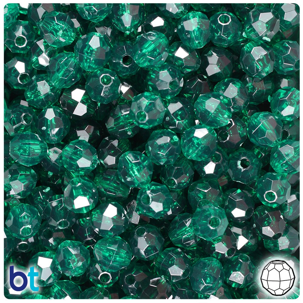 BeadTin Forest Green Transparent 8mm Faceted Round Plastic Craft Beads (450pcs)