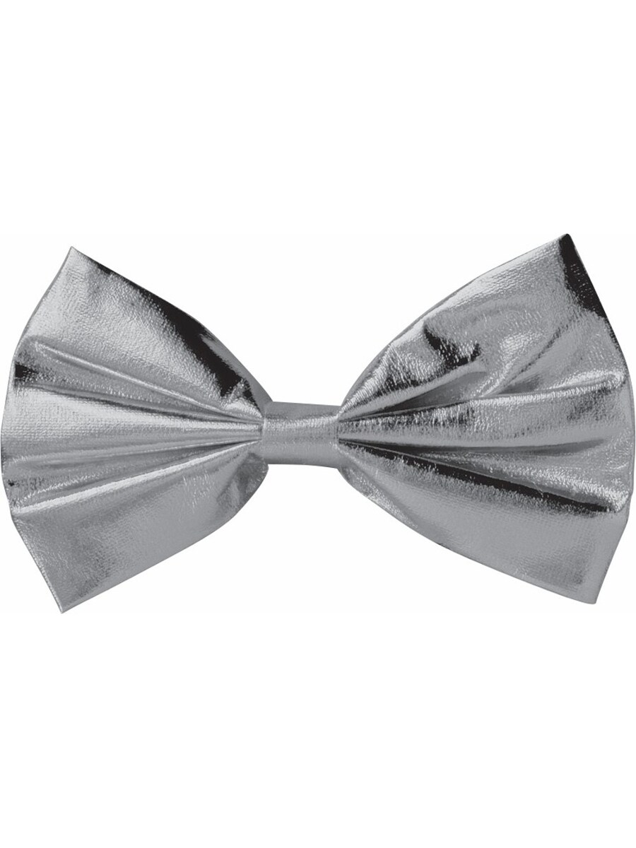 Roaring 20s Vintage Hollywood Deluxe Silver Lame Shiny Costume Bow Tie