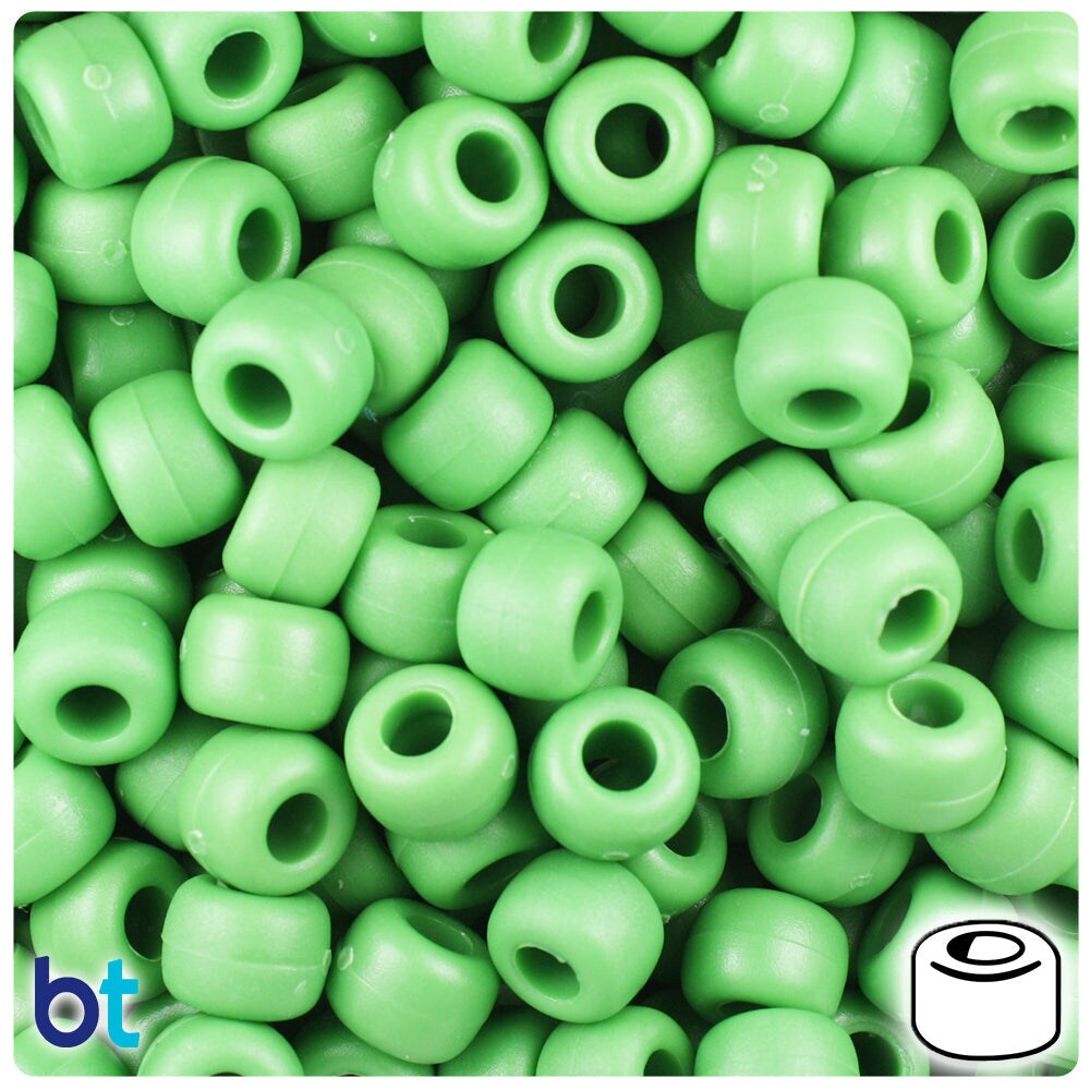 BeadTin Pea Green Matte 9mm Barrel Plastic Pony Beads (500pcs)