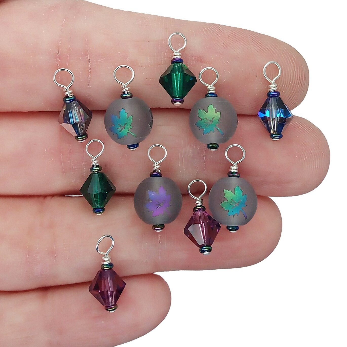 Beautiful Fall Leaf Bead Charms with Crystal Dangles, Set of 20 pieces, Adorabilities