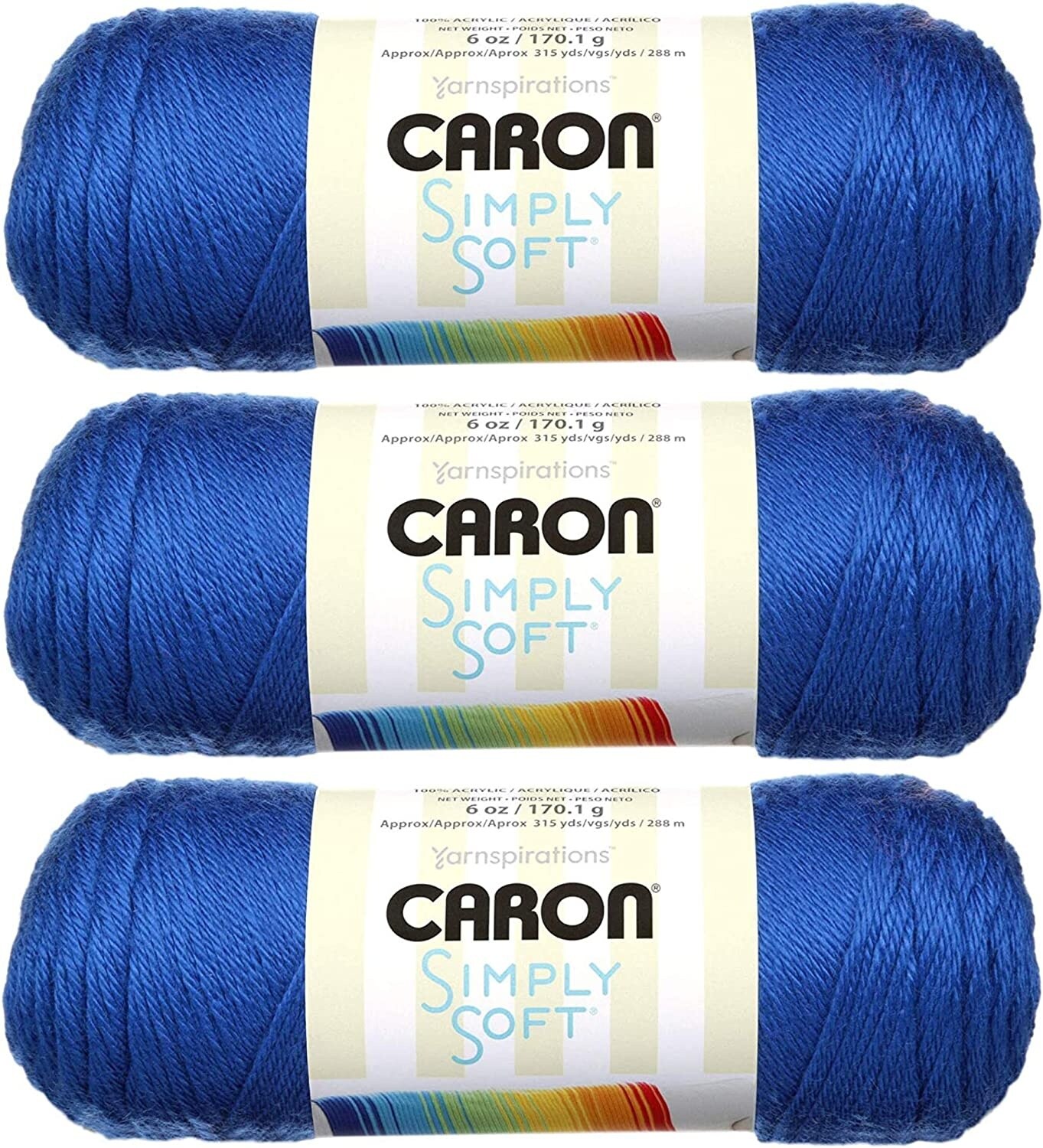 Caron Simply Soft Soft Blue Yarn - 3 Pack of 170g/6oz - Acrylic