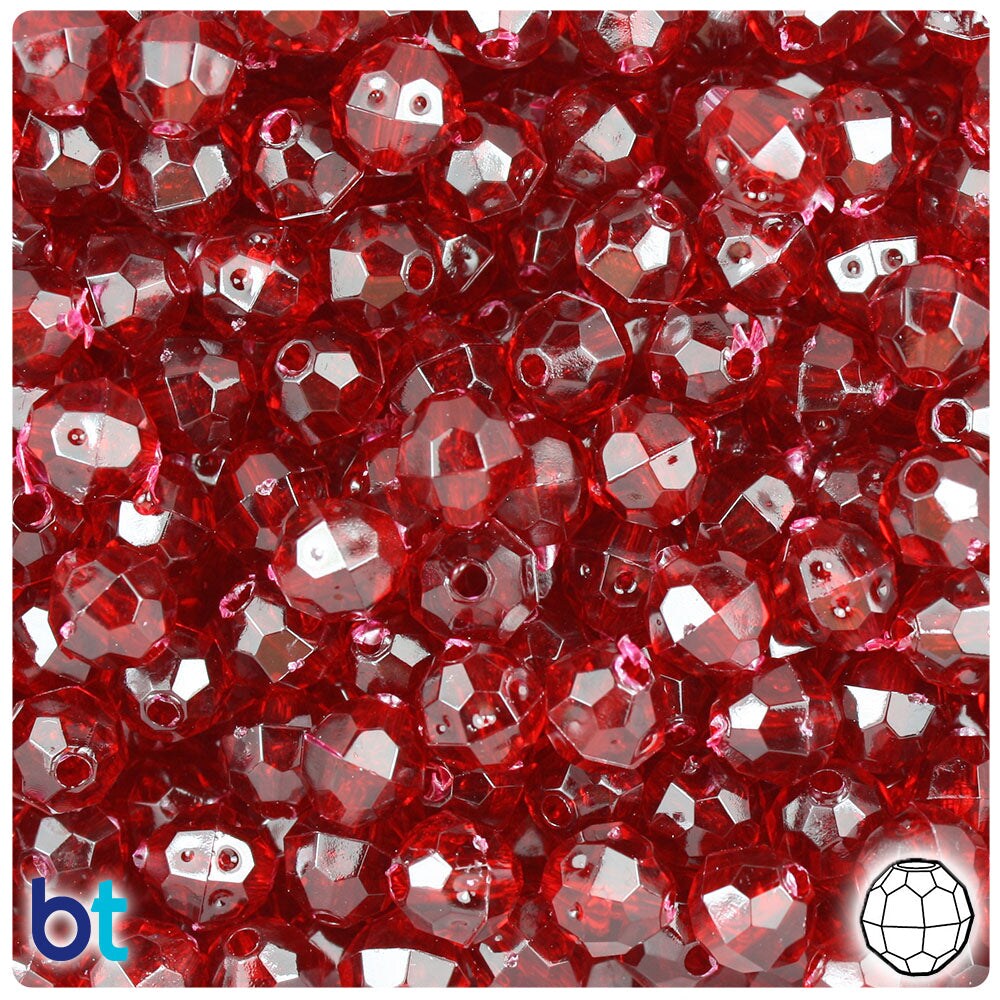 BeadTin Dark Ruby Transparent 8mm Faceted Round Plastic Craft Beads (450pcs)