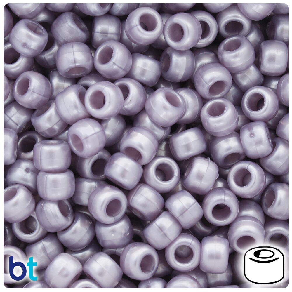 BeadTin Medium Lavender Pearl 9mm Barrel Plastic Pony Beads (500pcs)