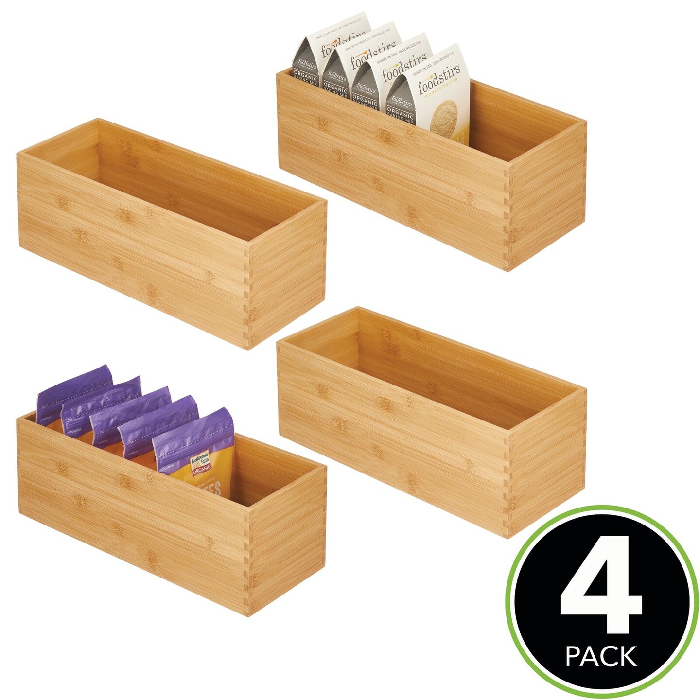 mDesign Bamboo Stackable Kitchen Drawer Organizer Tray, 4 Pack ...