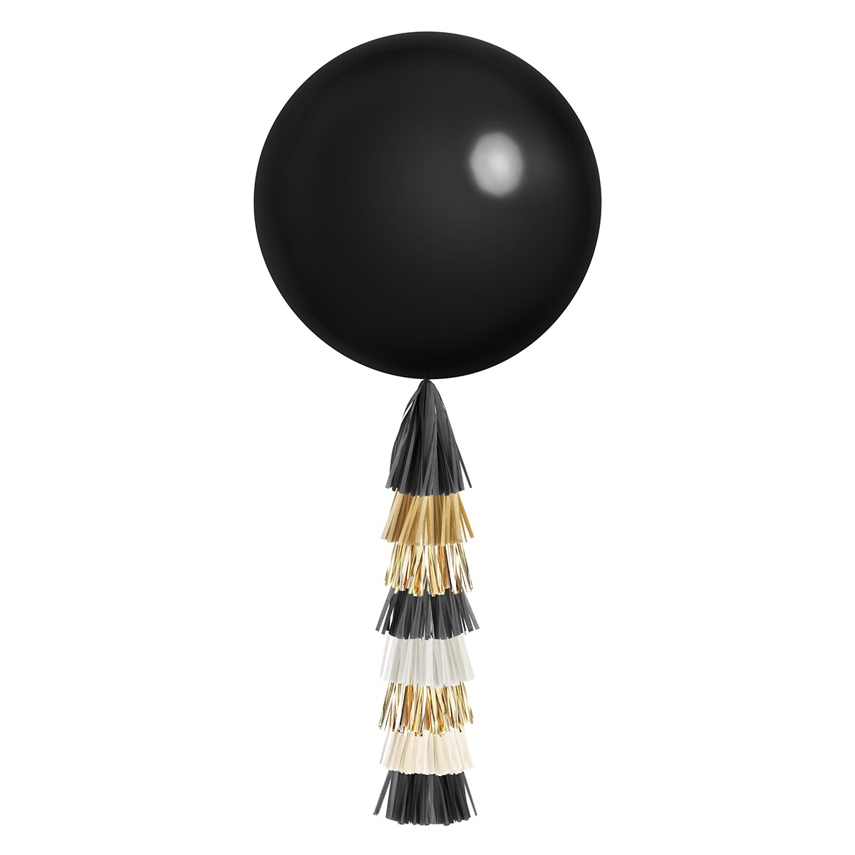 Jumbo Balloon &#x26; Tassel Tail - Black, White &#x26; Gold
