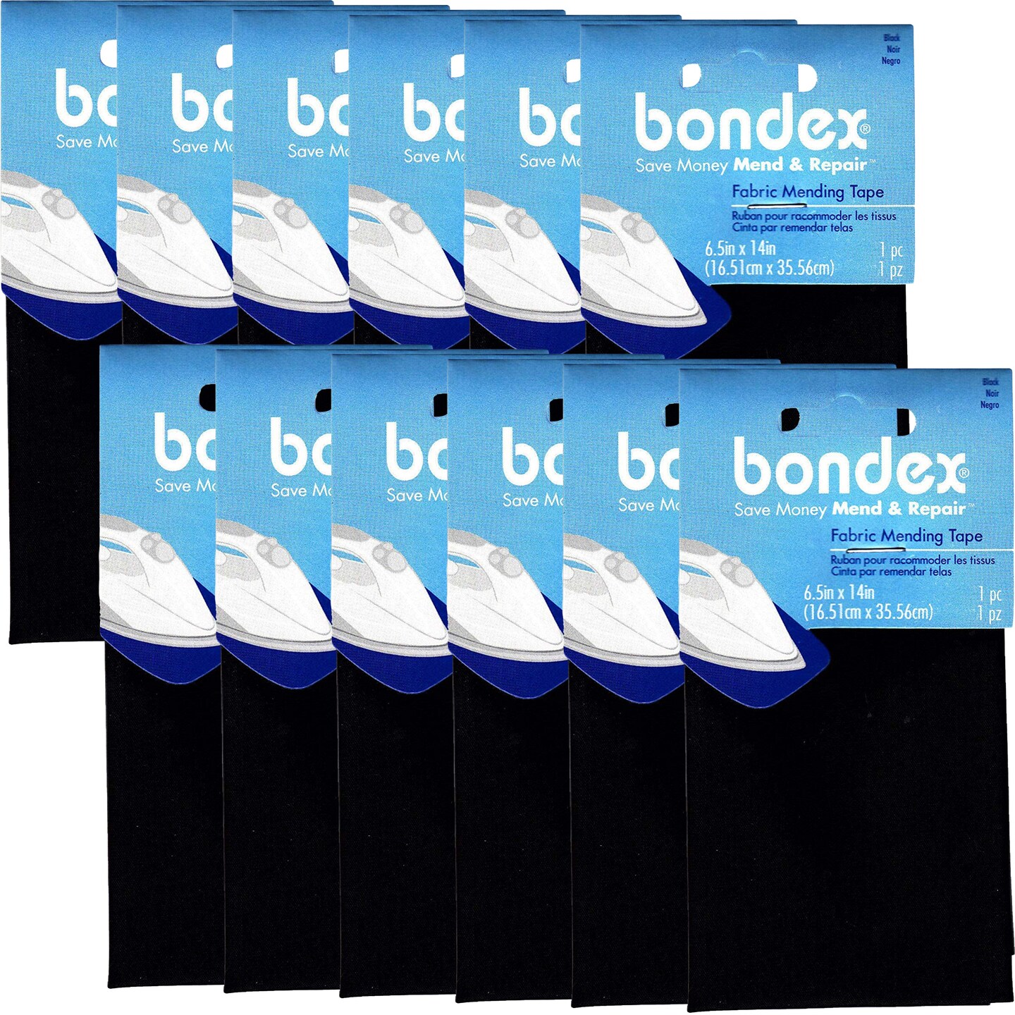 Multipack of 12 - Bondex Iron-On Mending Fabric 6.5&#x22;X14&#x22;-Black