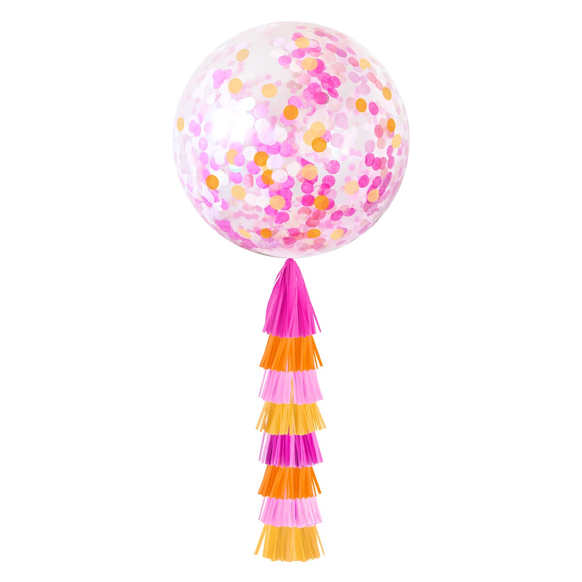 Jumbo Confetti Balloon & Tassel Tail Pink Grapefruit (Pink & Orange