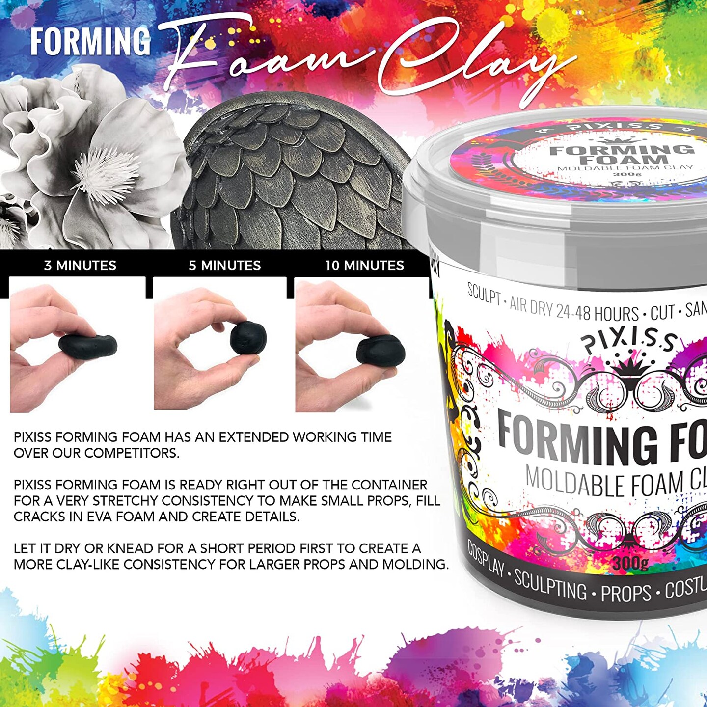 Pixiss Foam Clay Air Dry Modeling Clay 300 Gram Gray - Moldable Cosplay Soft Clay
