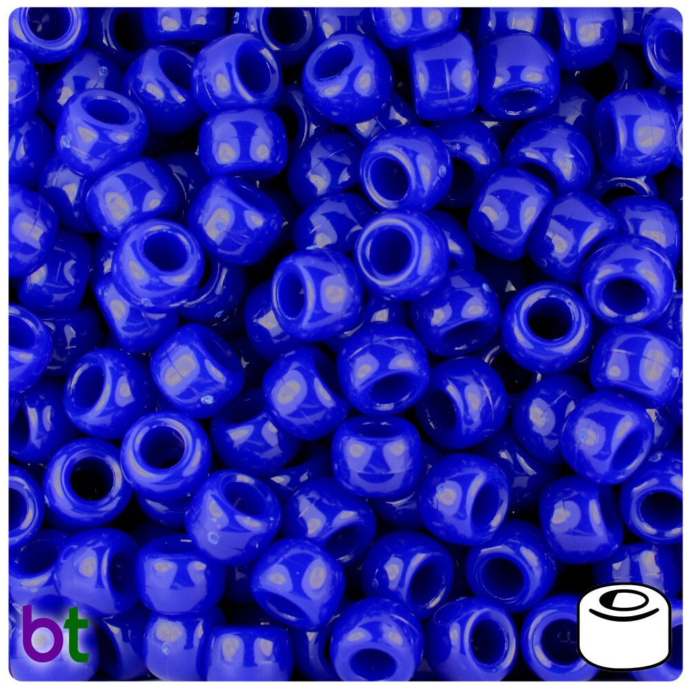 BeadTin Royal Blue Opaque 9mm Barrel Plastic Pony Beads (500pcs)