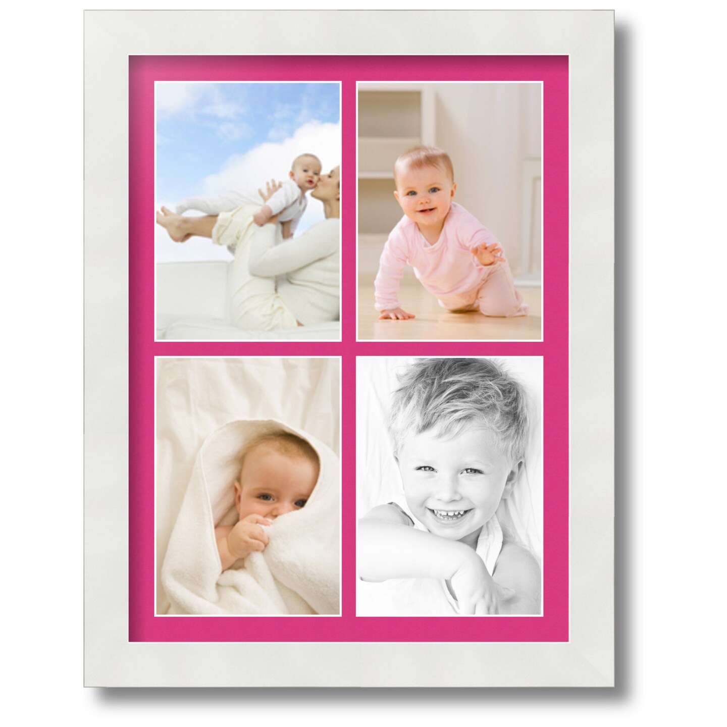ArtToFrames Collage Photo Picture Frame with 4 - 5x7 inch Openings, Framed in White with Over 62 Mat Color Options and Regular Glass (CSM-3966-2153)
