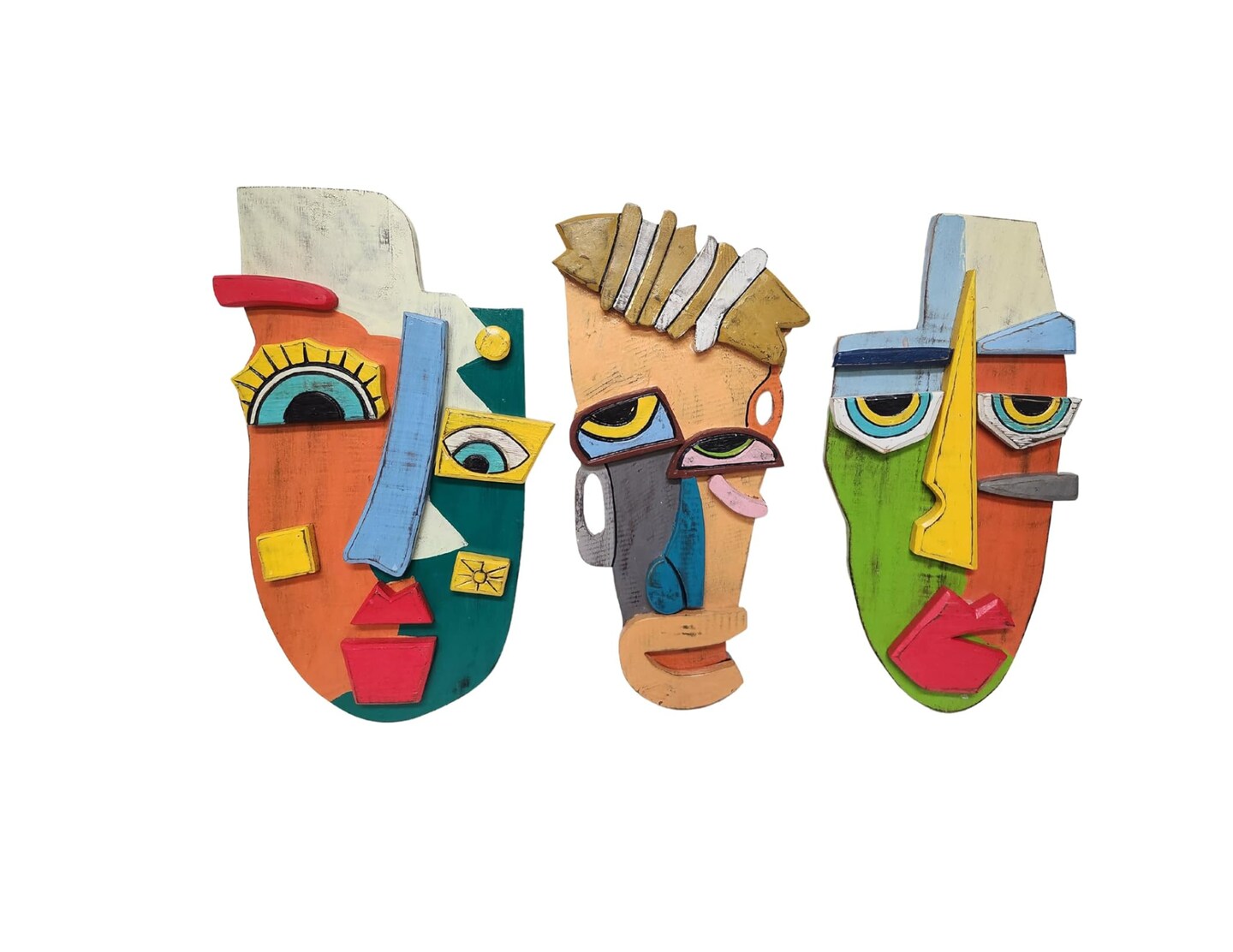 WorldBazzar 3 Pc Abstract MASK African Hand Carved Togo
