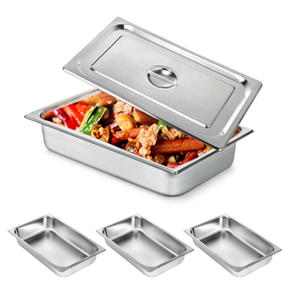 Kitcheniva 4&#x22; Deep Stainless Steel Food Pans With Lids 4 PACK