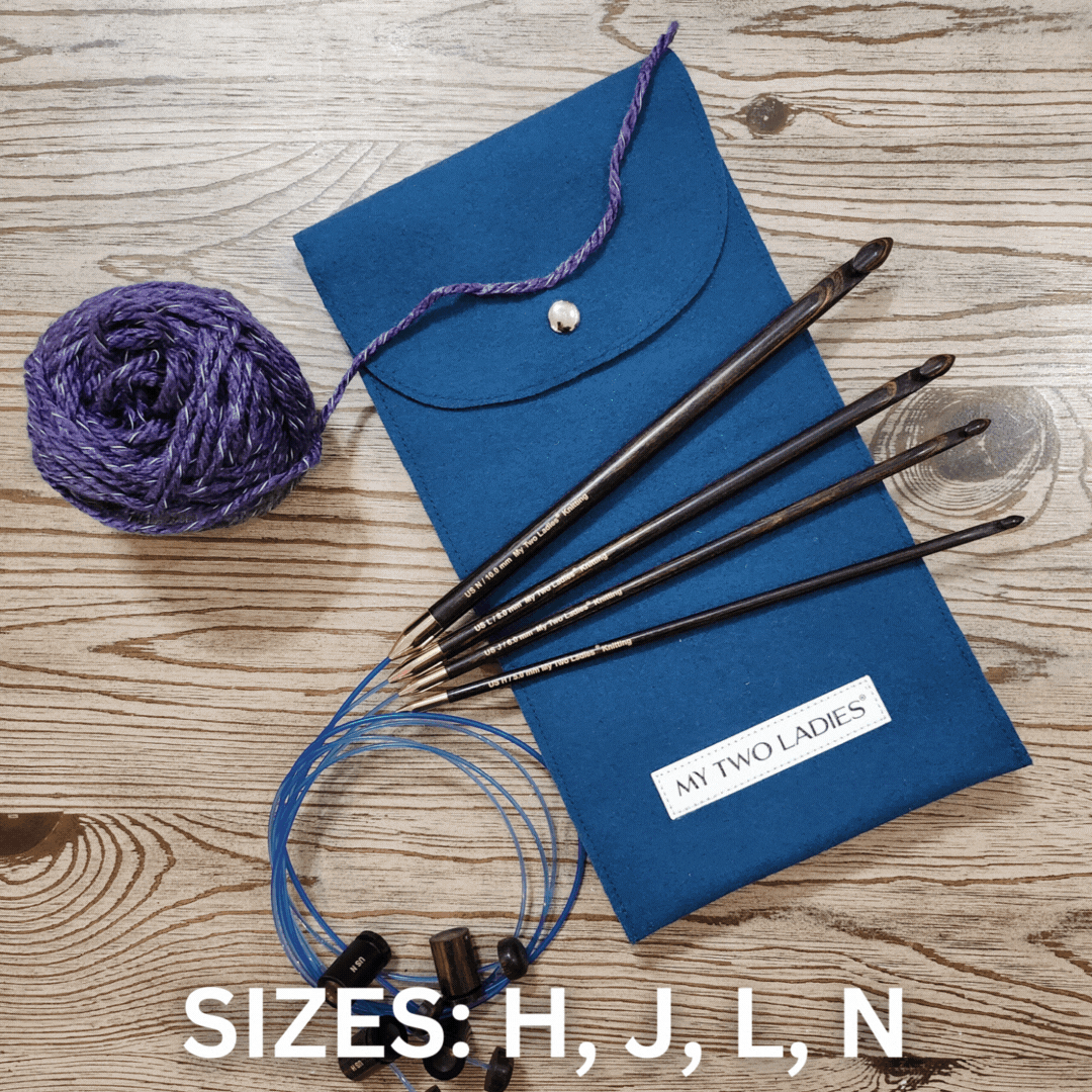 My Two Ladies Tunisian Adjustable Crochet Hook Set | 4 SIZES | H, J, L, N | w/custom felt case
