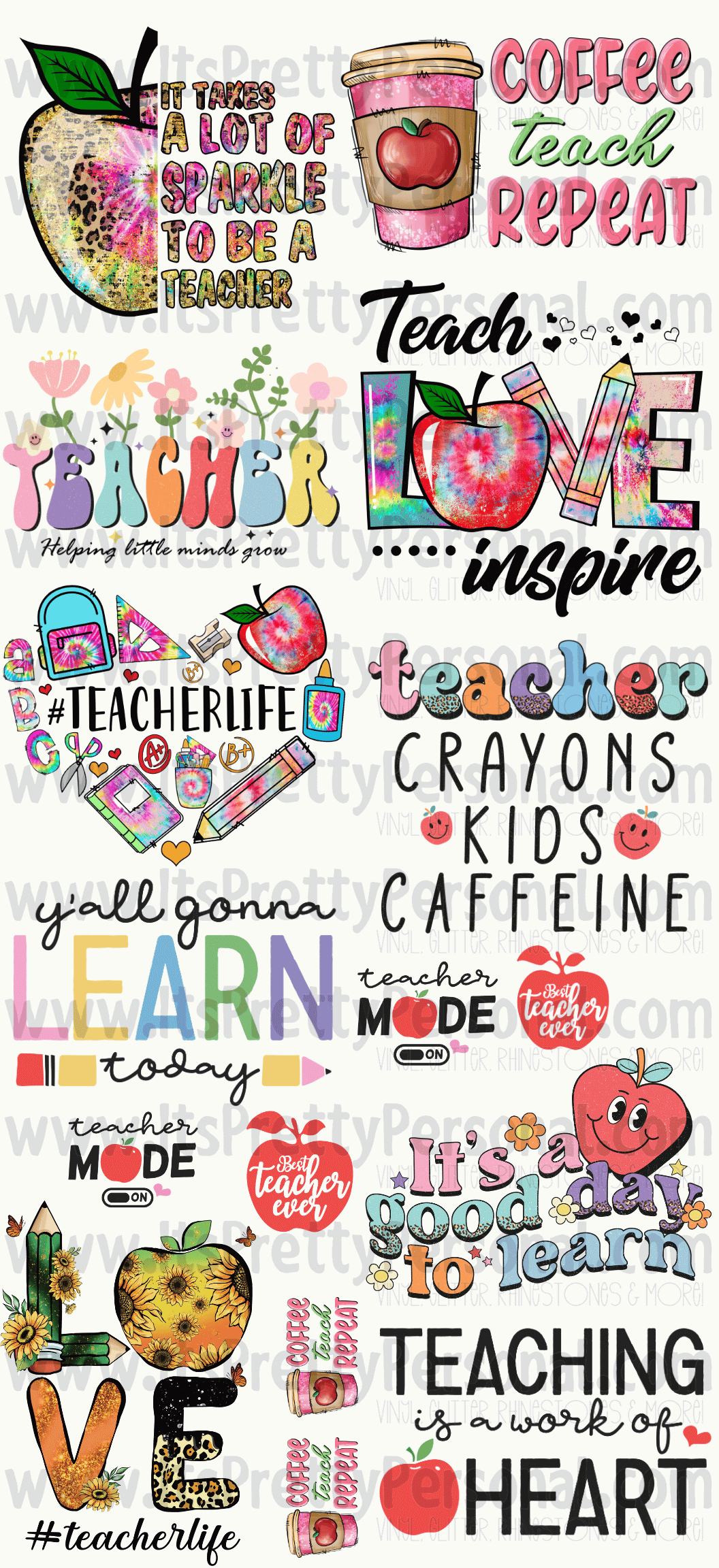 DESIGN #9- Teacher DTF Gang Sheet 22&#x22;x48&#x22; (Fabric Transfers)
