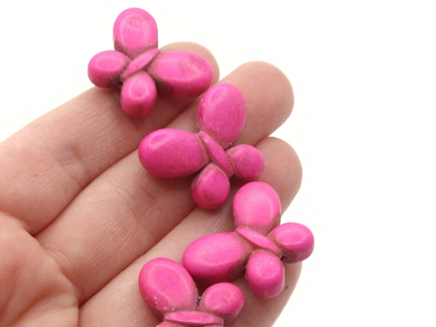 7 25mm Butterfly Dyed Bright Pink Synthetic Turquoise Beads