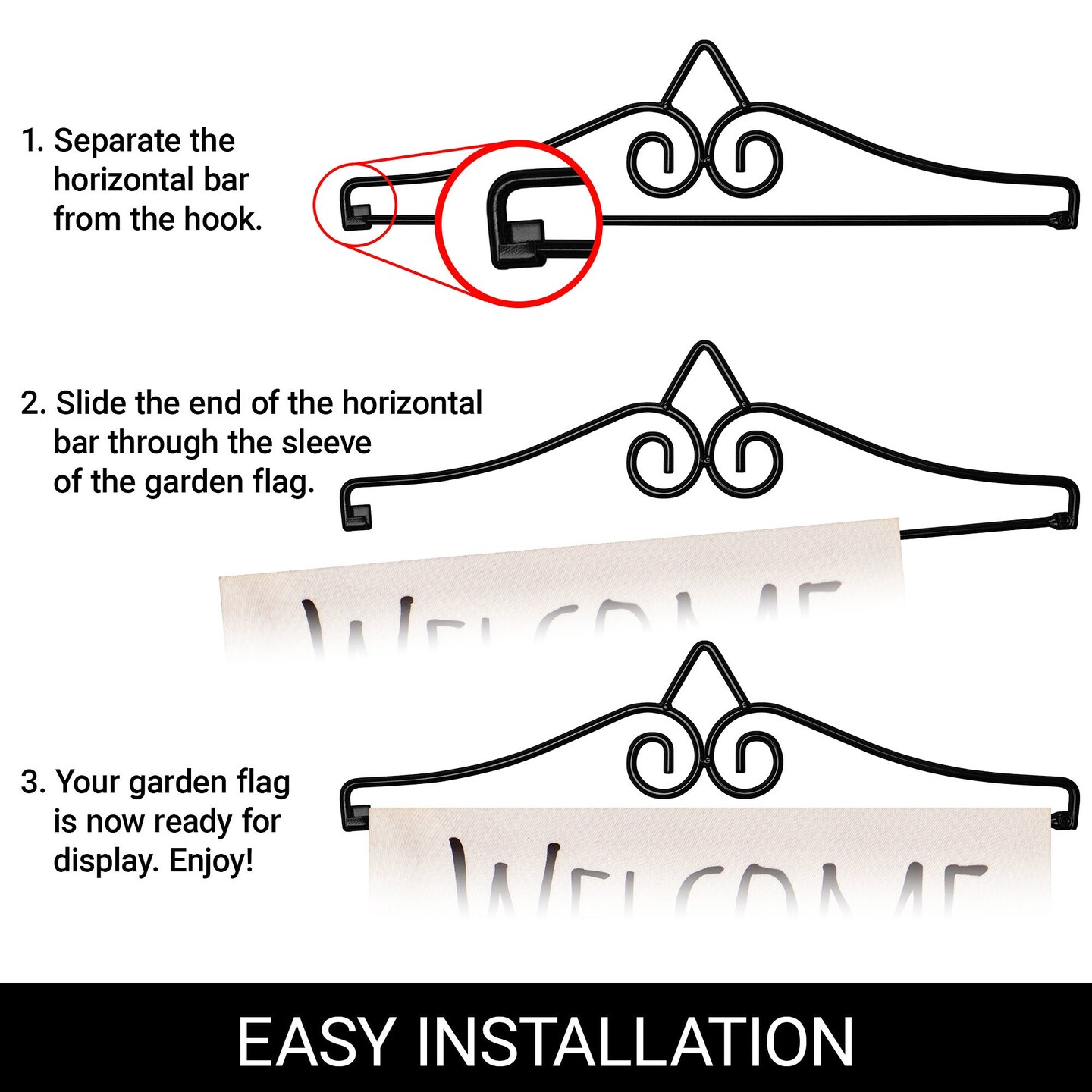 G128 Combo Pack Garden Flag Hanger 14IN & Garden Flag Welcome Bee Gnome with Sunflower 12x18IN Printed Double Sided Blockout Fabric