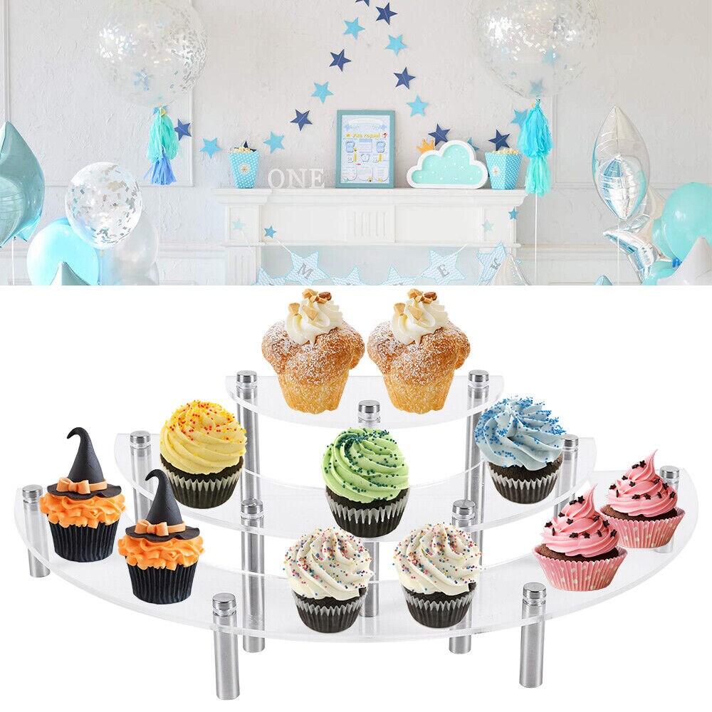 Kitcheniva 3 Tier Half Moon Clear Acrylic Cupcake Risers Display Stand