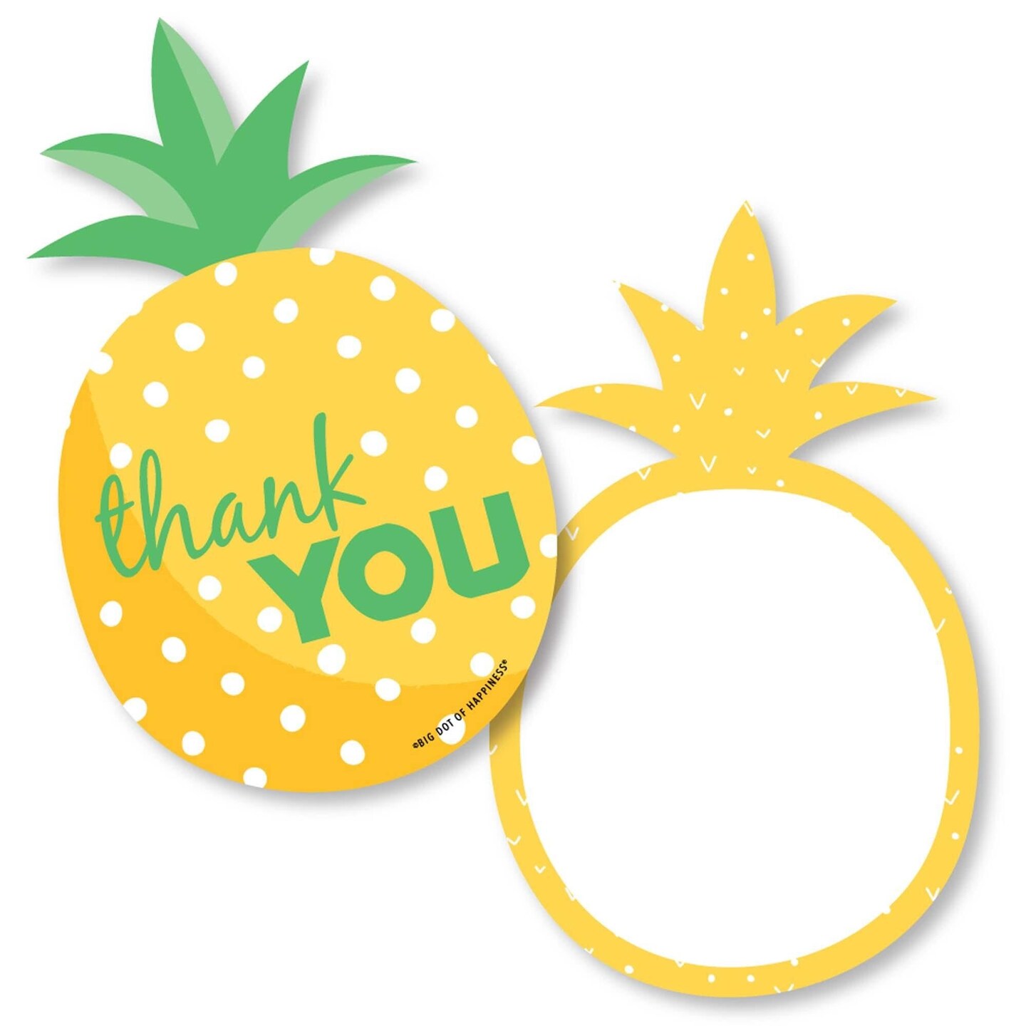 Big Dot of Happiness Tropical Pineapple - Shaped Thank You Cards - Summer Party Thank You Note Cards with Envelopes - Set of 12