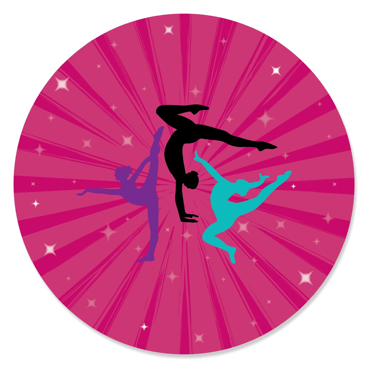 Big Dot of Happiness Tumble, Flip &#x26; Twirl - Gymnastics - Birthday Party or Gymnast Party Circle Sticker Labels - 24 Count