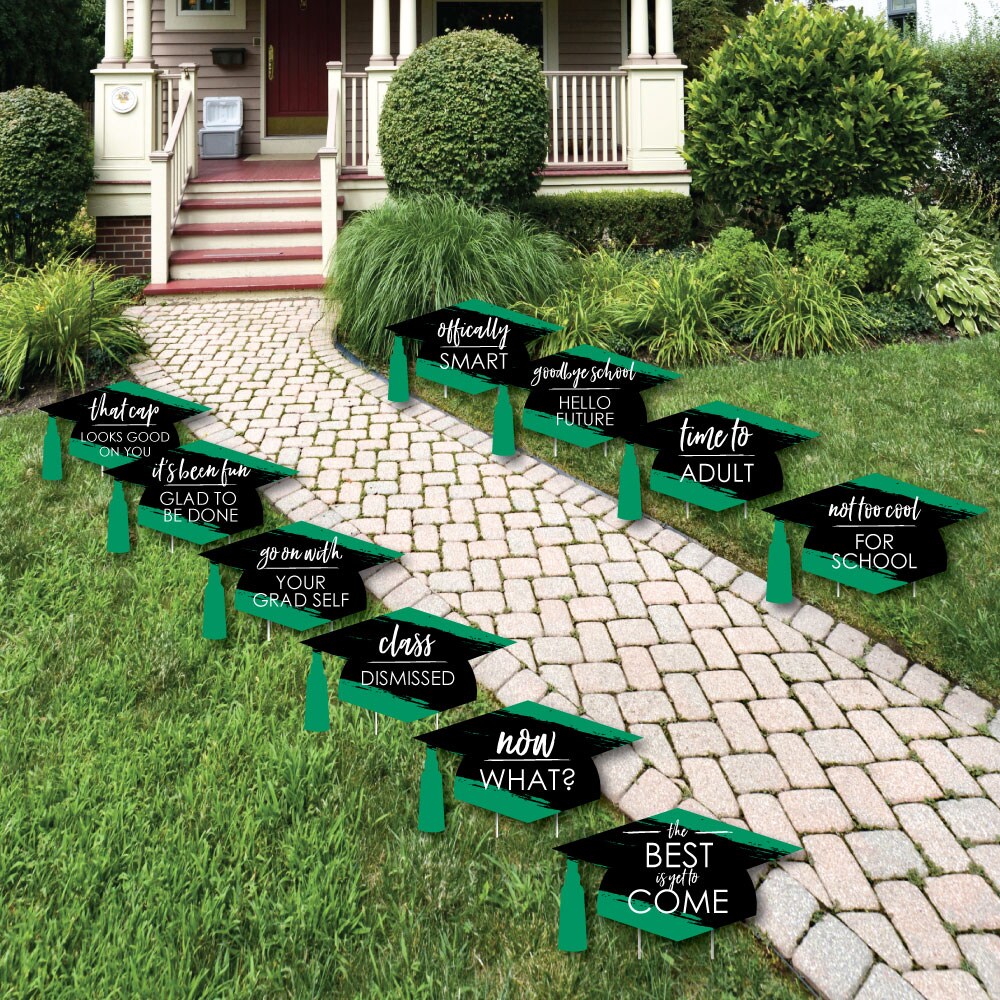 Big Dot of Happiness Green Graduation Lawn Decorations - 10 Piece