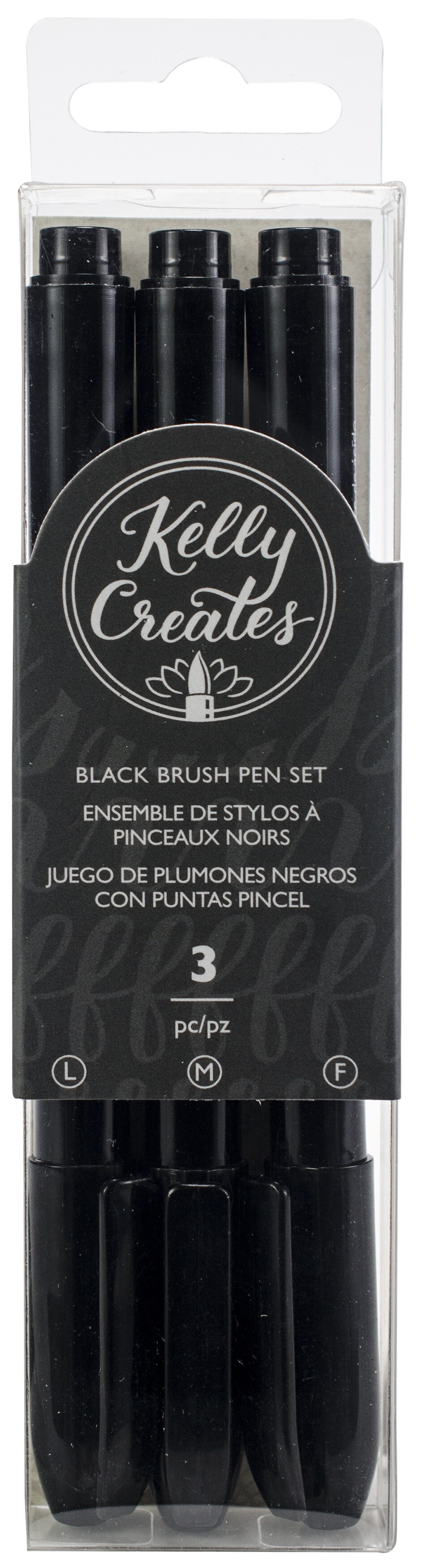 Kelly Creates Black Brush Pen Set 3/Pkg-Fine, Medium &#x26; Bold